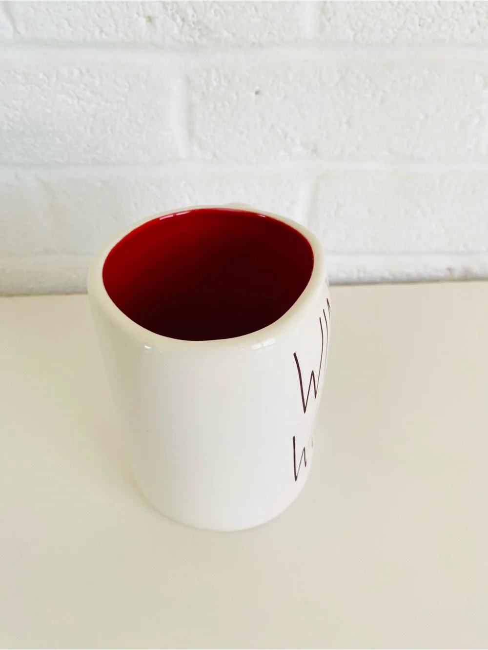 Rae Dunn WINK WINK White Ceramic Mug with Red Interior Farmhouse Cottagecore